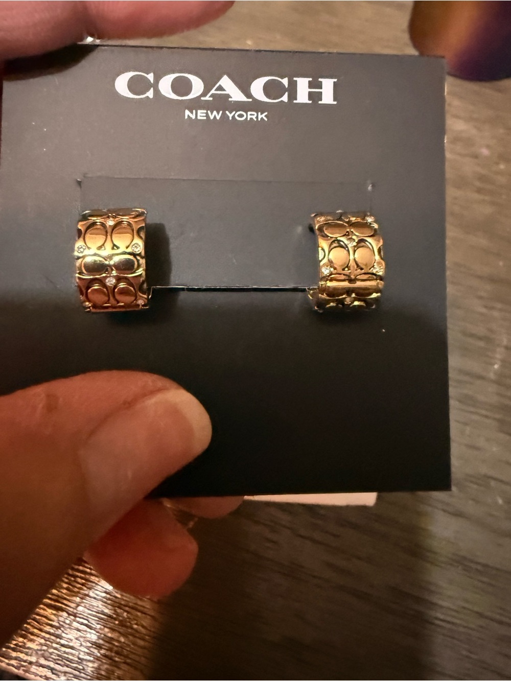Coach Gold Tone Signature C-Logo Hoop Earrings - Picture 2 of 6